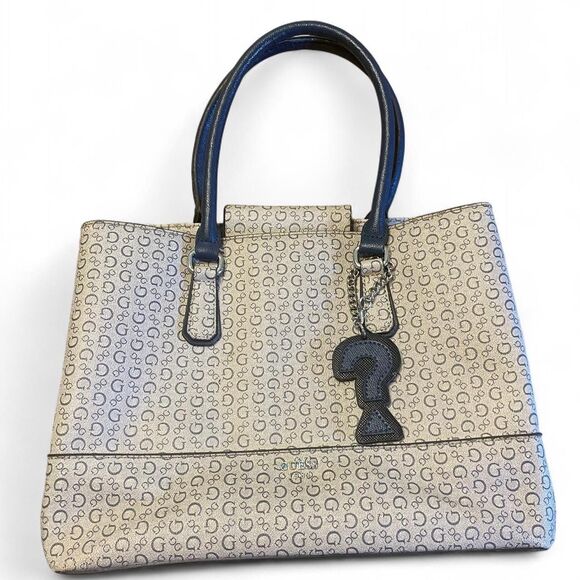 Guess Woman Tote Bag Purse Question Mark Charm - Picture 2 of 6